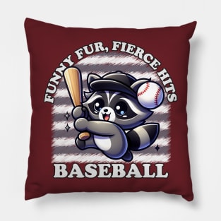 raccoon baseball-funny fur,fierce hits Pillow