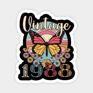 Floral Butterfly Retro Vintage 1988 35th Birthday Magnet