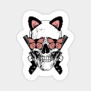 Bad Girl Skull With Guns And Butterflies Magnet