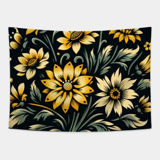Yellow Floral Illustration Tapestry