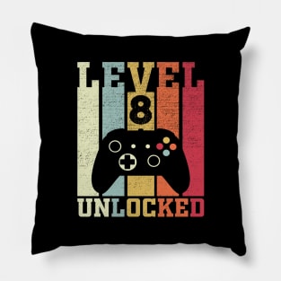 Level 8 Unlocked Funny Video Gamer 8th Birthday Gift Pillow
