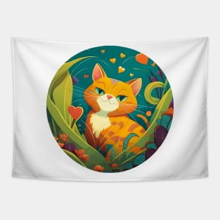 Bright Eyed Orange Kitty In The Garden - Cat Lover Tapestry