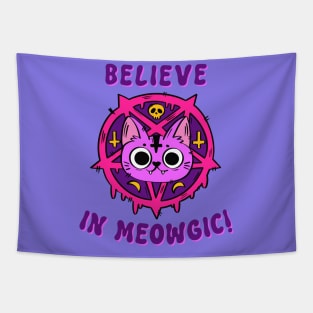 Believe In Meowgic Cute Halloween Cat Graphic Art Tapestry