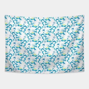 Blue Frog Tadpole Pattern Tapestry