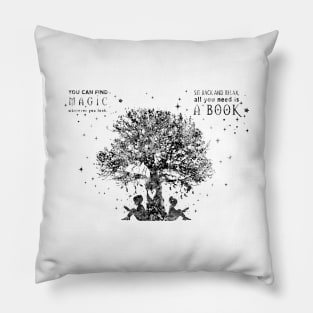 Kids reading under tree Pillow