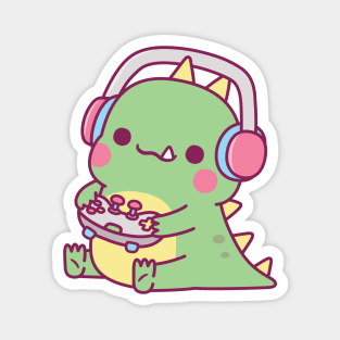 Cute Little Dinosaur Playing Video Games Magnet