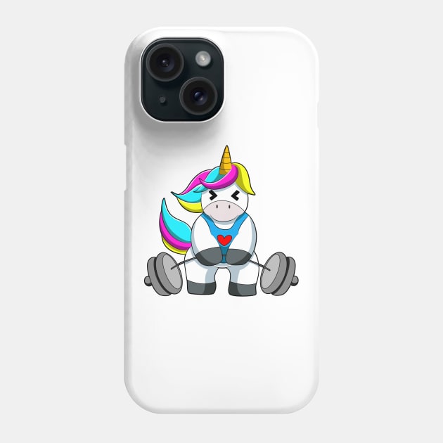 Unicorn at Strength training with Dumbbell Phone Case by Markus Schnabel