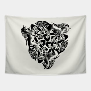 Triquetra. Running Horses, black Tapestry