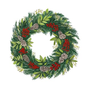 Holiday Wreath With Pine Cones and Berries T-Shirt