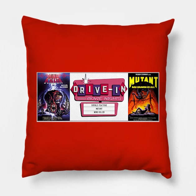 Drive-In Double Feature - Creature Horror Movies Pillow by Starbase79