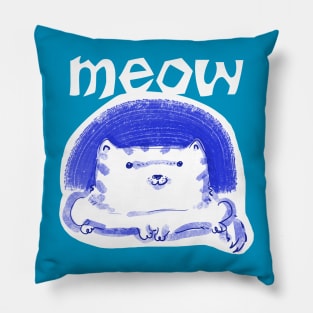 meow cute white cat funny cartoon Pillow