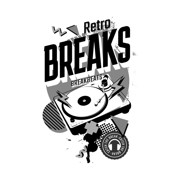 BREAKBEAT - Retro Breaks Turntable (Black/Grey) by DISCOTHREADZ 