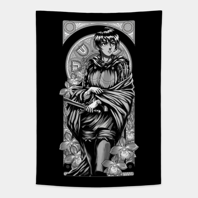 Art Nouveau of a Beautiful Warrior (Black and White) - Anime - Tapestry | TeePublic Art Nouveau of a Beautiful Warrior (Black and White) - Anime - Tapestry | TeePublic