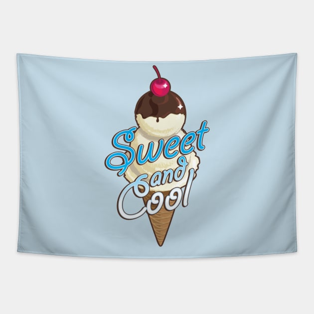 Sweet and cool ice cream cone with light blue Tapestry by goldengallery