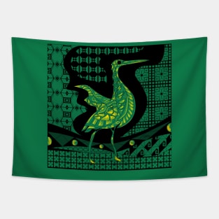 green in jade agami heron bird in ecopop talavera pattern wallpaper of wonder Tapestry