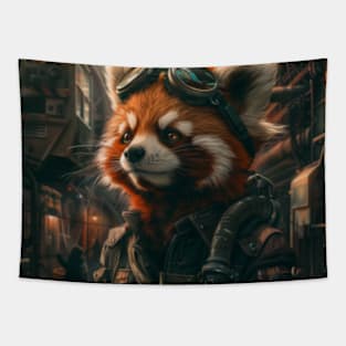 Enchanting Steampunk Red Panda - A Whimsical Fusion of Cuteness and Machinery Tapestry
