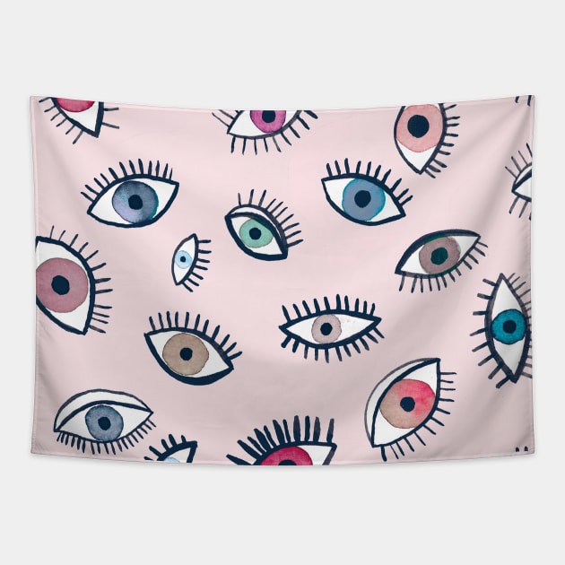 Looking Eyes Pink Tapestry by ninoladesign