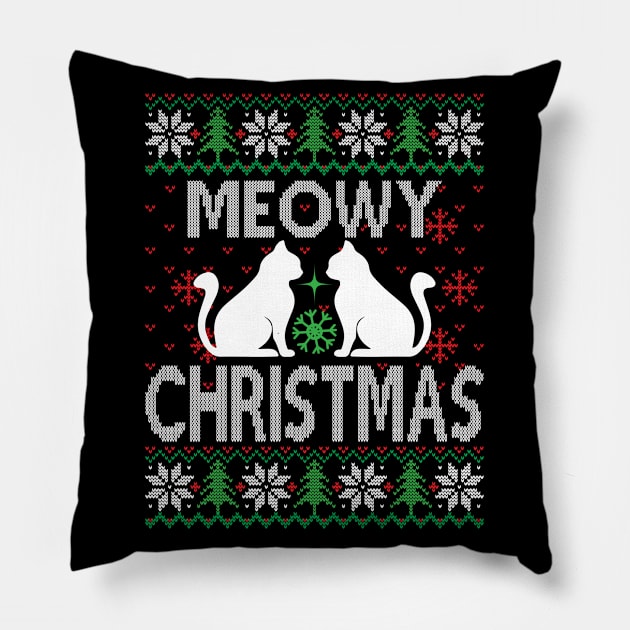 meowy christmas ugly christmas sweater Pillow by MZeeDesigns