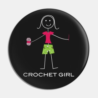 Funny Womens Crochet Girl Illustration Pin