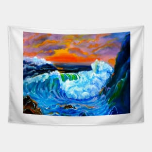 Wave at Sunset Tapestry