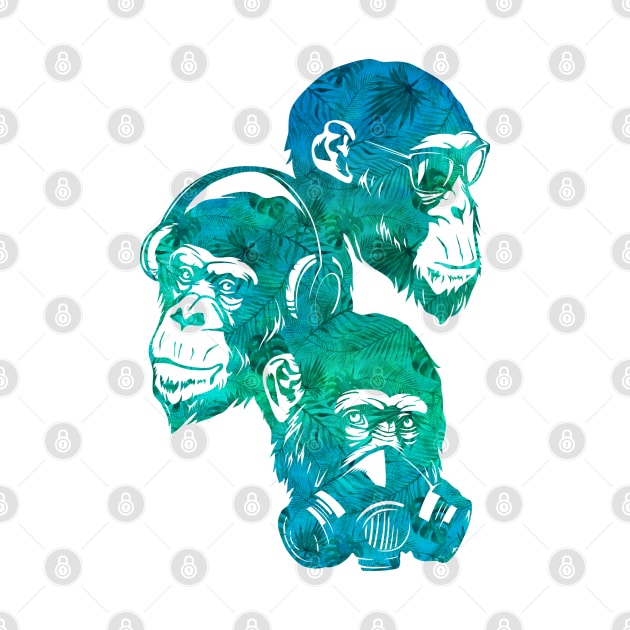 Three Monkey (Troical Blue) by TurkeysDesign