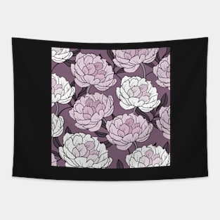 The pink and white  peonies in a lovely pattern on a violet background Tapestry