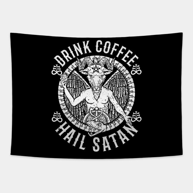 Drink Coffee Hail Satan - Satanic Baphomet Tapestry by biNutz