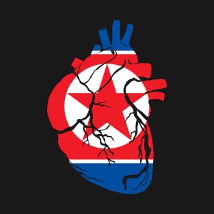 North Korea Flag, Anatomical Heart Design T-Shirt