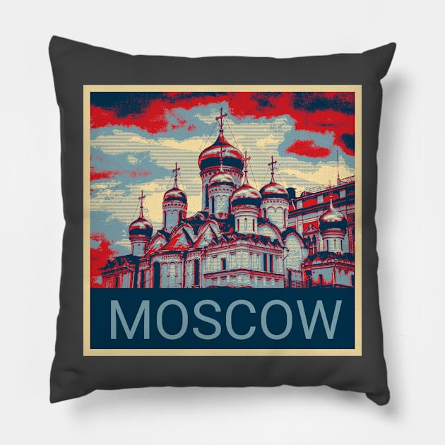 Moscow in Shepard Fairey style design Pillow by Montanescu