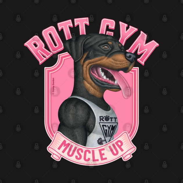Fun Rottie Dog with pink design going to muscle up at rott gym by Danny Gordon Art