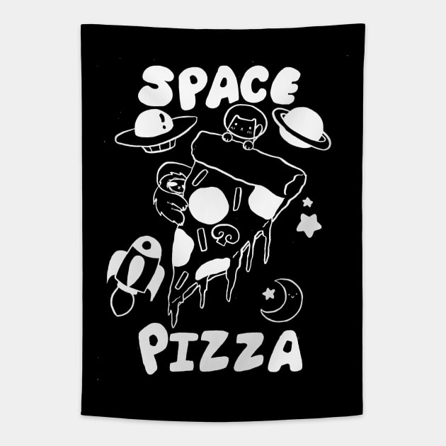 Space Pizza White Line Tapestry by saradaboru