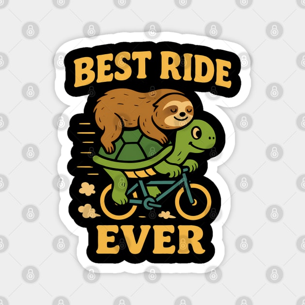 Best Ride Ever | Cute Sloth and Turtle Bicycle Adventure Funny Cartoon Magnet by Hobby Helpers Merch