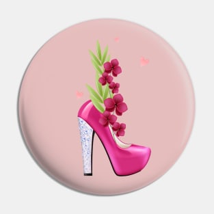 Womens Pink High Heels with Flowers for Women and Confident Girls Pin