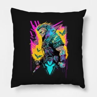 Neon Cyberpunk Viking - V1.01 Pillow