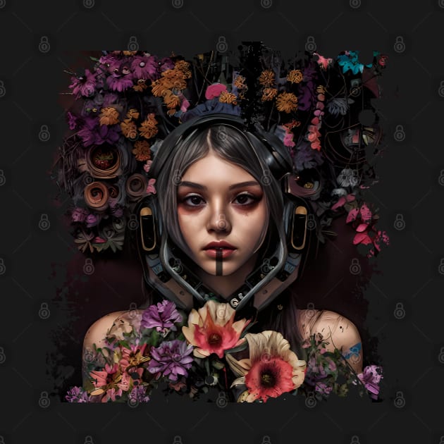 very sweet and beautiful modern flower girl, flowers in the head by Nekron