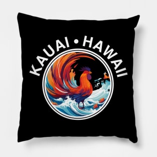 Kauai Hawaii - Rooster (with White Lettering) Pillow