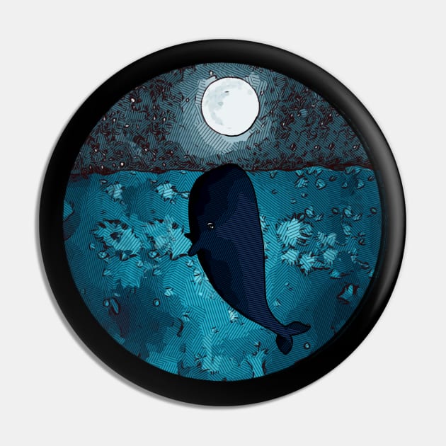 A whale in a blue sea kiss the moon Pin by Collagedream