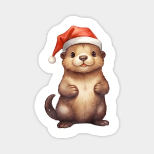 North American River Otter in Santa Hat Magnet