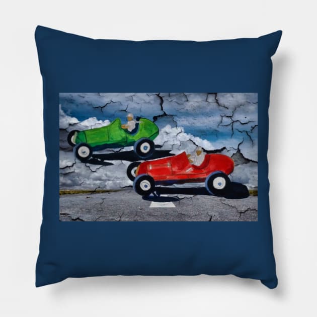 Vintage F1 Cars Pillow by PB and Junk Arts