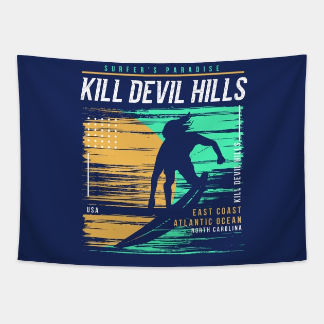 Retro Surfing Kill Devil Hills, North Carolina // Vintage Surfer Beach // Surfer's Paradise Tapestry by Now Boarding