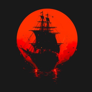 Red moon and boat T-Shirt