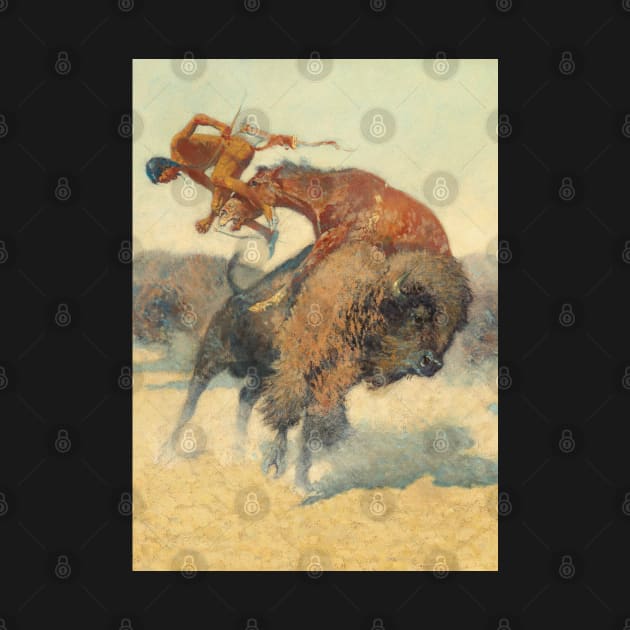 Buffalo Attacking Native American Hunter - Vintage Western American Art by Click Here For More