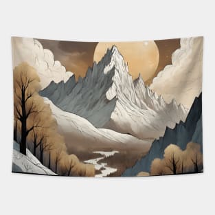 Moonlit Winter River Tapestry