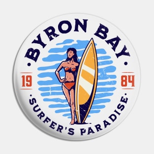 Vintage Byron Bay, Australia Surfer's Paradise // Retro Surfing 1980s Badge B Pin