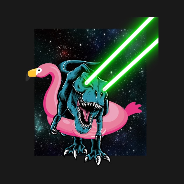 Laser Eye T-Rex in Flamingo Float | Funny Galaxy T-Rex by MerchMadness