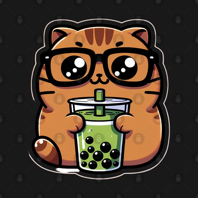 A cute brown cat who likes matcha sticker by Apotis