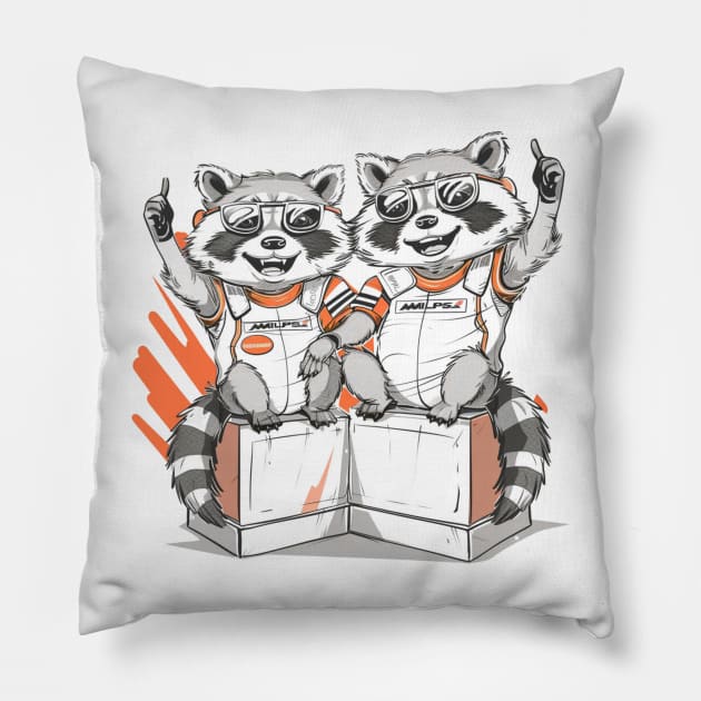 F1 funny Mclaren racoons, Lando Norris, Oscar Piastri, Formula 1 Graphic shirt (please send us a message if you want another custom design) Pillow by pitshopmerch@gmail.com