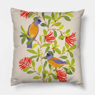 Colorful birds on floral branch Pillow