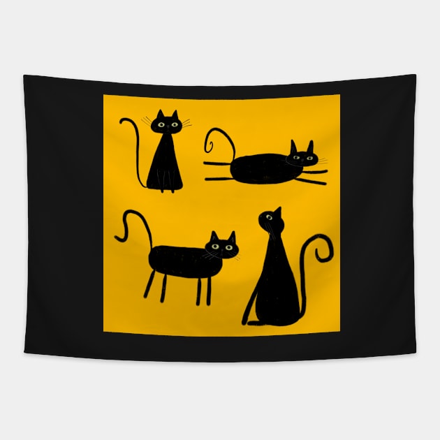 Black Cat on Golden Background Tapestry by StephersMc