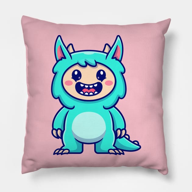 Cute Monster Kid Cartoon Pillow by Catalyst Labs